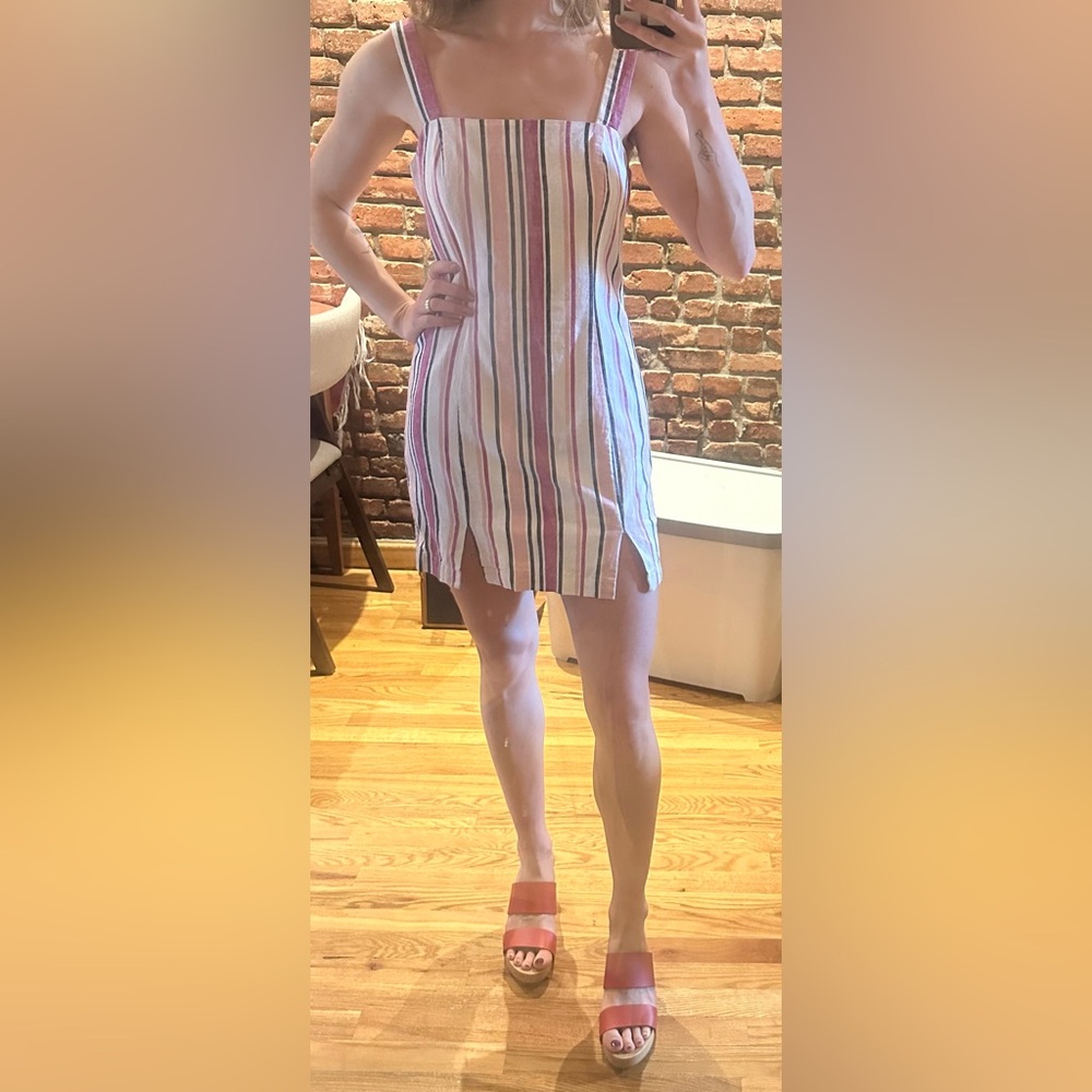 Forever 21 Shift Striped Mini Dress, Linen Cotton Blend, Size M